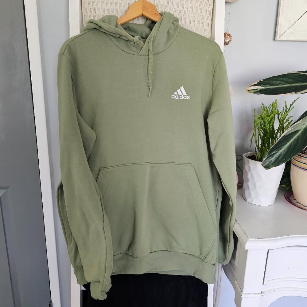 Adidas Olive Green Hoodie | Casual Athletic Pullover Sweatshirt Unisex